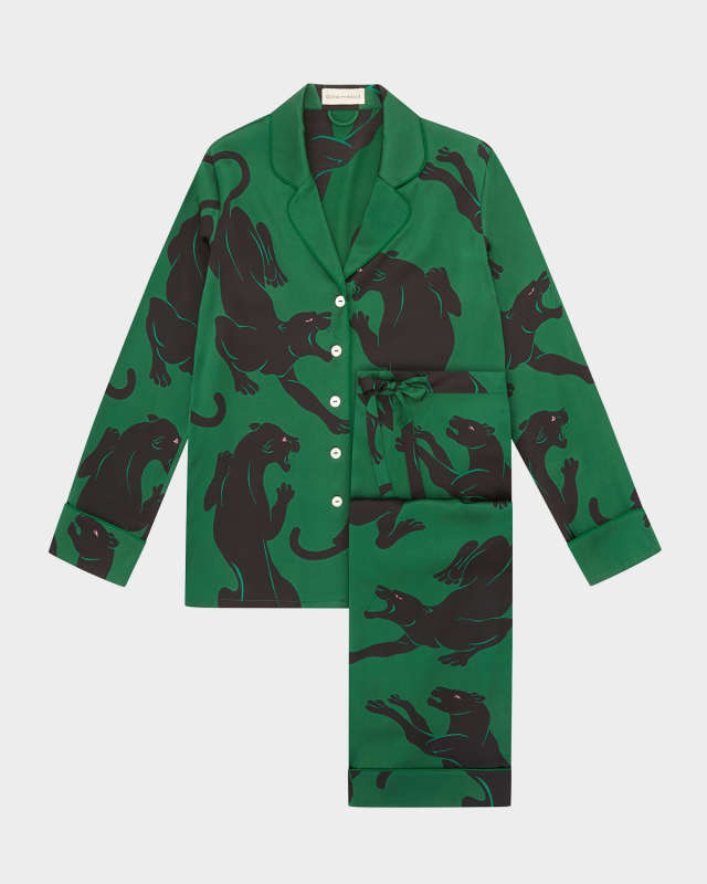 Lila Panther-Print Silk Pajama Set